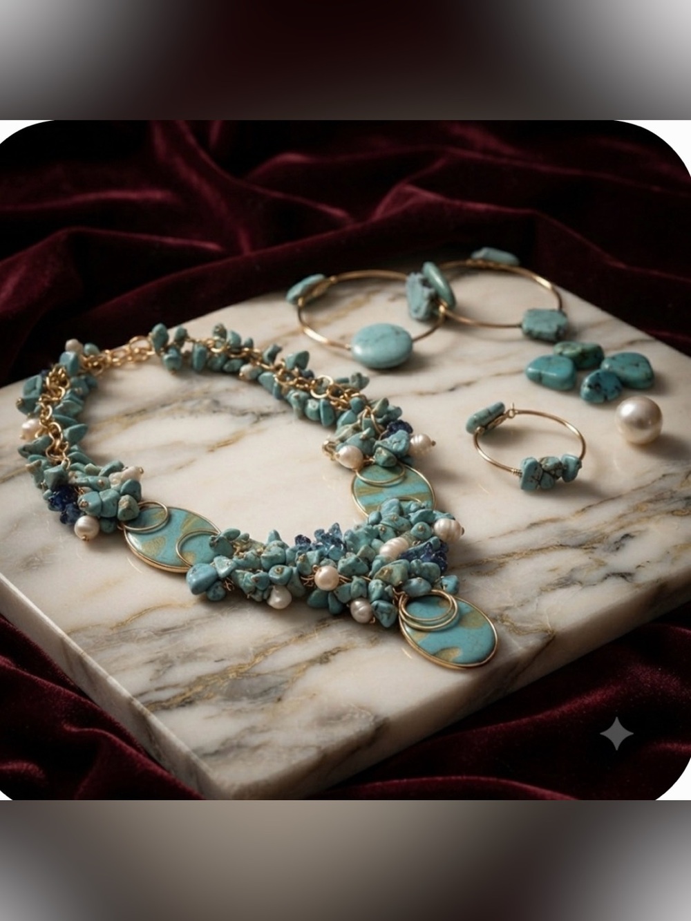 Turquoise and Gold Women's Jewelry Set